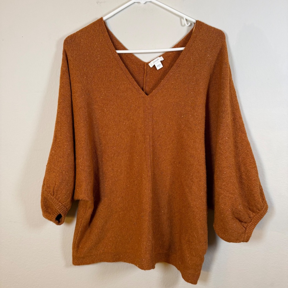 pure Jill Women's‎ Rust Orange V-Neck Sparkle Knit Dolman Sleeve Sweater M